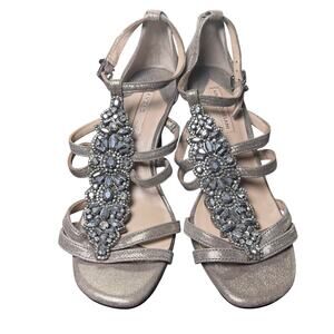 ANTONIO MELANI Jewel Embellished Metallic Gold Leather Strappy Heels Women's 7.5